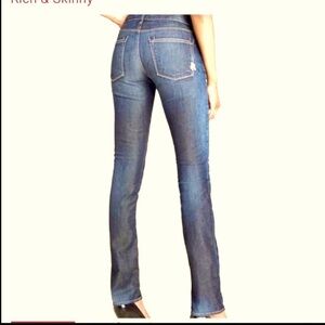 Rich & Skinny Blue Boot Cut Jeans Orange Trim Pockets light stretch Size 27